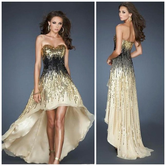 NWT La Femme Sherri Hill Strapless Sequin Hi Low Gown $657